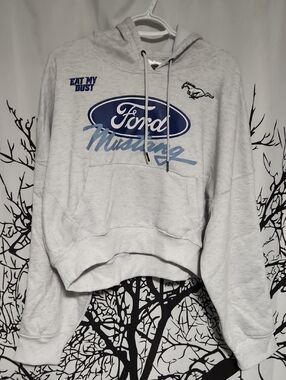 Ford Cropped Batwing Style Grey Hoodie
